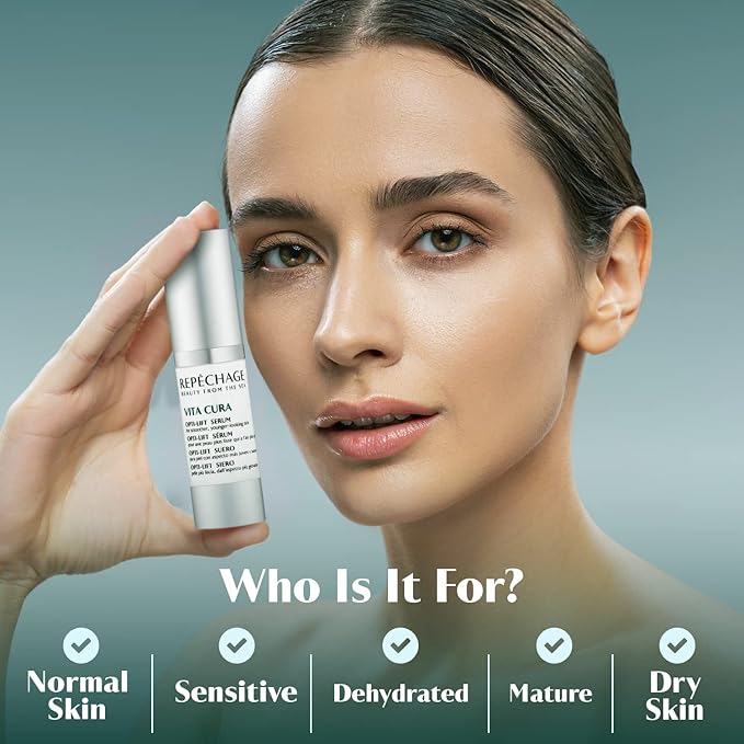 Repechage Vita Cura Opti-Lift Serum - Anti Aging Eye Contour Lifting Effect to Smooth Out Look of Wrinkles and Crow's Feet with Almond Protein, Seaweed Extracts, and Peptides, 15ml /0.5fl oz.-GlimoraGlow