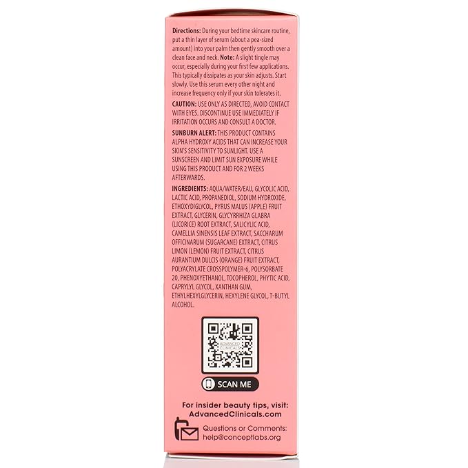 Advanced Clinicals Exfoliating 10% Glycolic Acid Serum For Face + Lactic Acid | Facial Exfoliant AHA + Salicylic Acid Serum To Improve Look Of Large Pores, Uneven Skin Tone, & Dark Spots, 1.75 FL Oz-GlimoraGlow