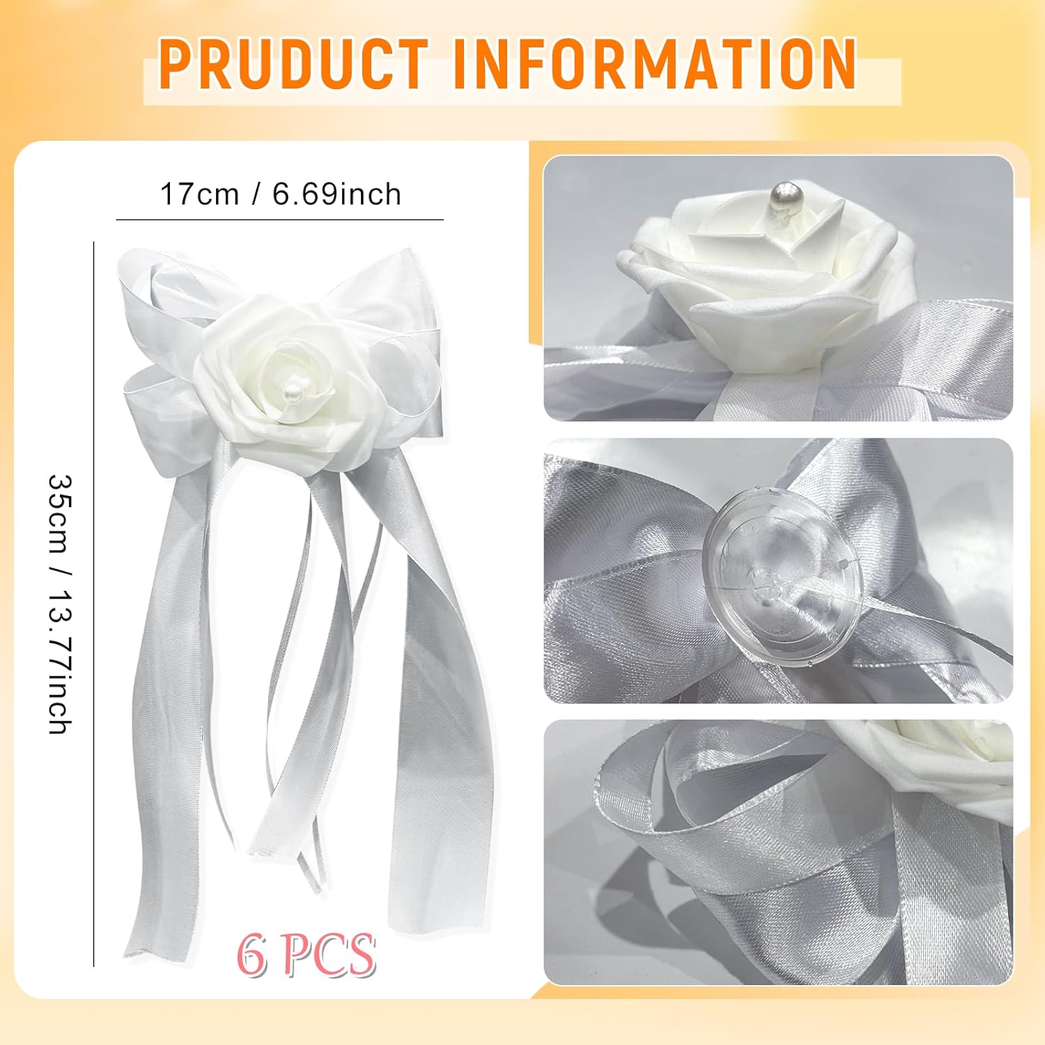 Wedding Car Decoration Flowers, Artificial White Bow Cars Decorative Flower Rose for Door Handles, Automotive Decorations Accessories for Women Men