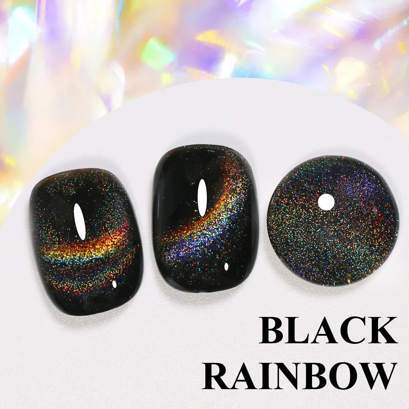 Imtiti Cat Eye Gel Nail Polish, Black Rainbow Holographic Magnetic Gel Polish With Magnet Glittery Iridescent Galaxy Nail Gel Polish Spring Summer Gel Polish Kit Soak Off UV Led 10ML-GlimoraGlow