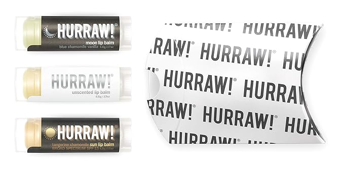 Hurraw! Moon Night Treatment, Unscented, Sun (Zinc Oxide SPF15) Lip Balms, 3 Pack Bundle: Organic, Certified Vegan, Cruelty & Gluten Free. Non-GMO, All Natural. Bee, Shea, Soy & Palm Free. Made in USA-GlimoraGlow