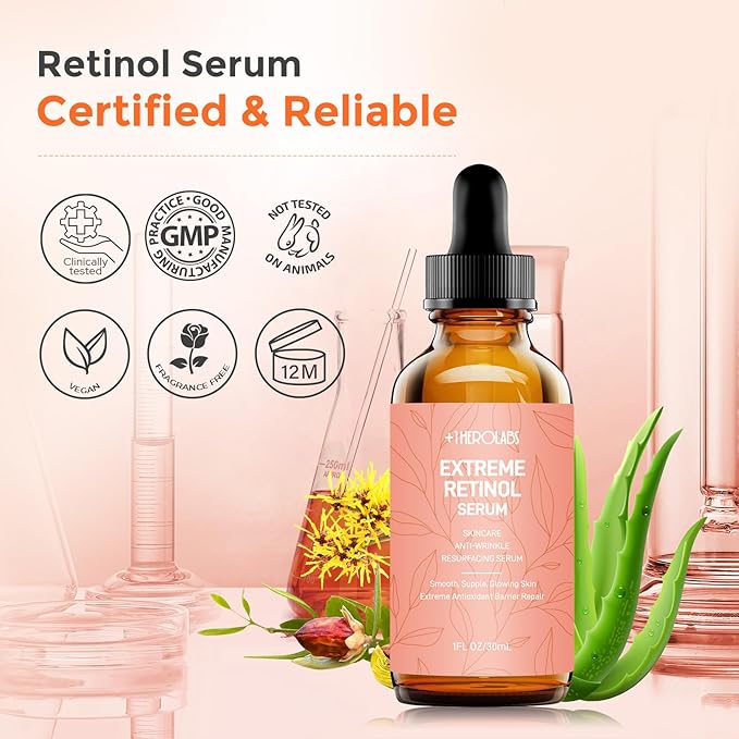 Retinol Serum for Face 2.5%, B5 Herbal Resurfacing Retinol with Vitamin C, Vitamin E, Hyaluronic Acid, Anti-Aging, Wrinkle Smoothing, Dark Spot Corrector, Brighten Dullness 2 Packs-GlimoraGlow