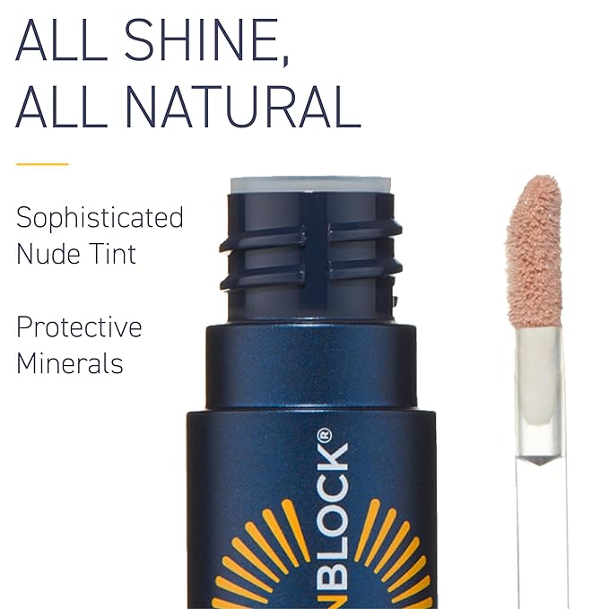 Brush On Block Sun Shine Protective Lip Oil SPF 30, Mineral Protection from UVA/UVB & Blue Light, Hydrating, Cruelty-Free, Gluten-Free, & Vegan, Nude-GlimoraGlow