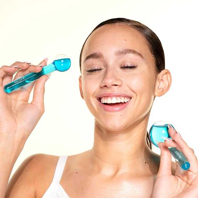 Pacifica Ice Roller Cryo Globes – Cooling Glass Facial Massager for Face, Eyes & Neck – Cold Therapy Beauty Tool for Puffy Eyes, Dark Circles, Redness, Wrinkles – Skin Care Gift for Women & Men-GlimoraGlow