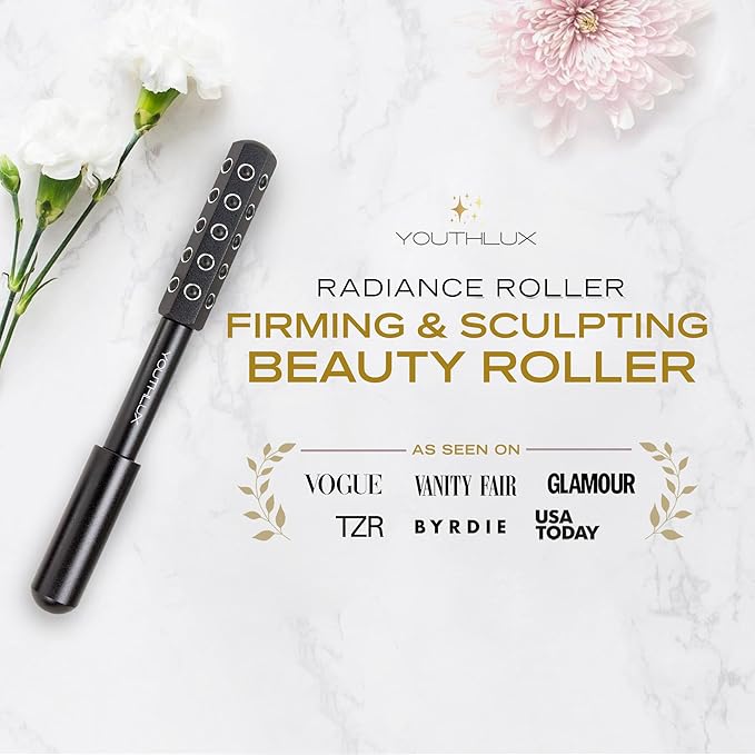 Radiance Roller – Germanium Stone Facial Massage Tool for Lifting, Sculpting, De-Puffing, Glow Boost, Energizing & Cooling Effect (Black)-GlimoraGlow