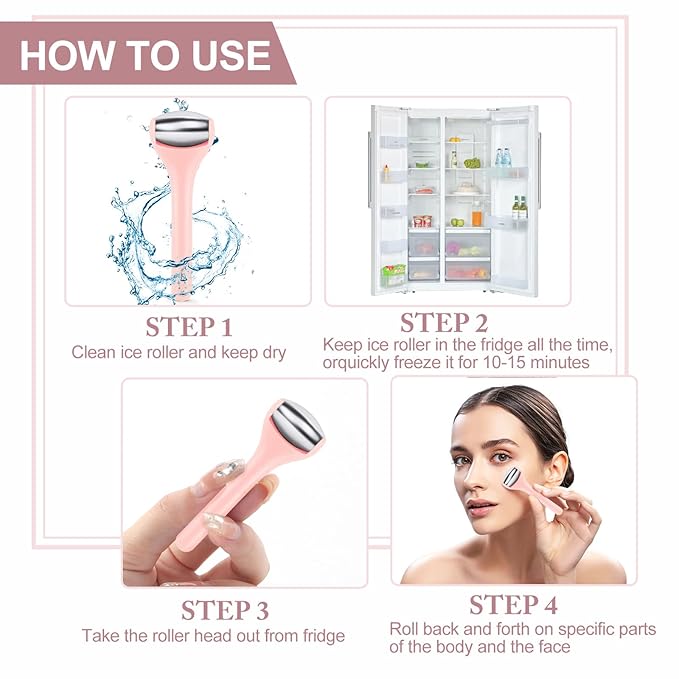 MAANGE Mini Eye & Face Rollers for Eye Massager, Stainless Steel Eye Ice Roller for Relief Puffiness Migraine Skincare Facial Roller (Pink)-GlimoraGlow