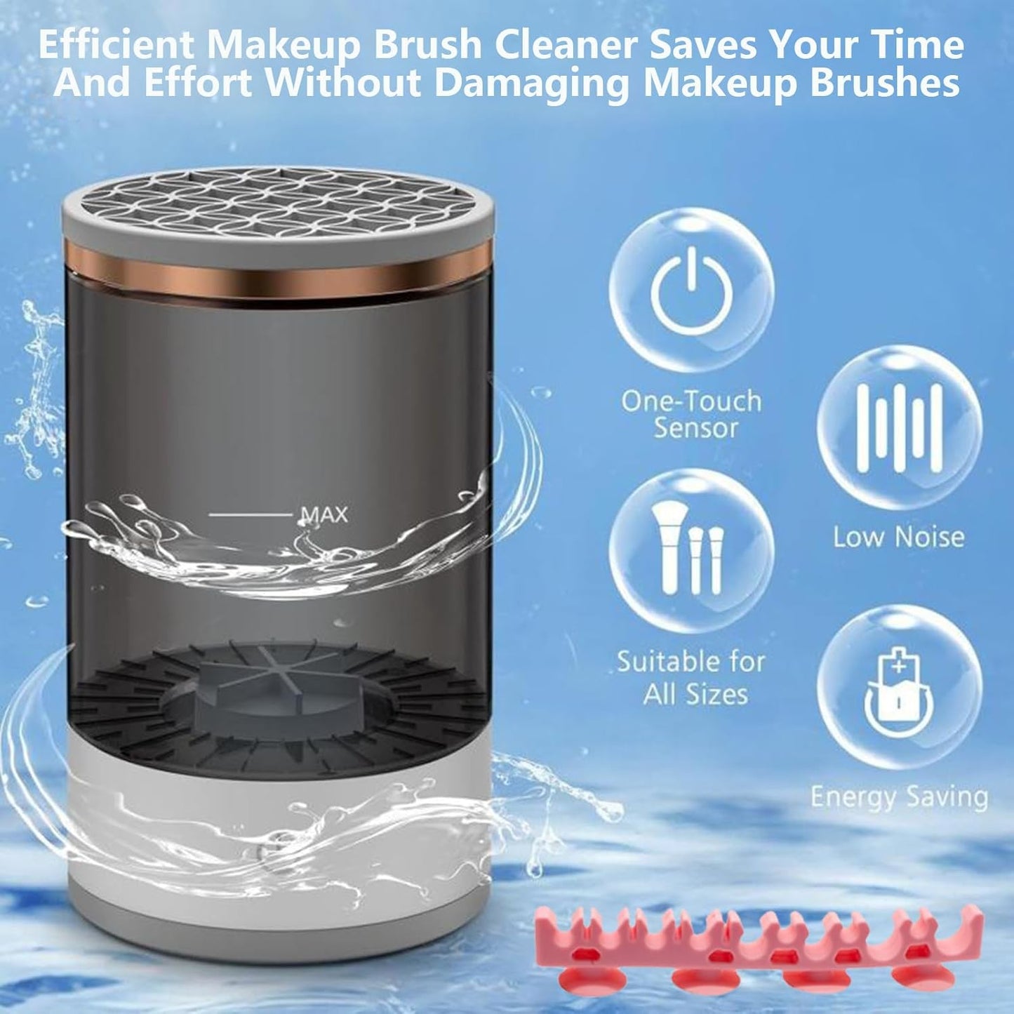 Makeup Brush Cleaner Machine, Portable Electric Makeup Brush Cleaner, Efficient Deep Cleaning Makeup Brushes, Automatic Spinning Make Up Brush Cleaner Fit for All Size Cosmetic Brush (Grey)-GlimoraGlow