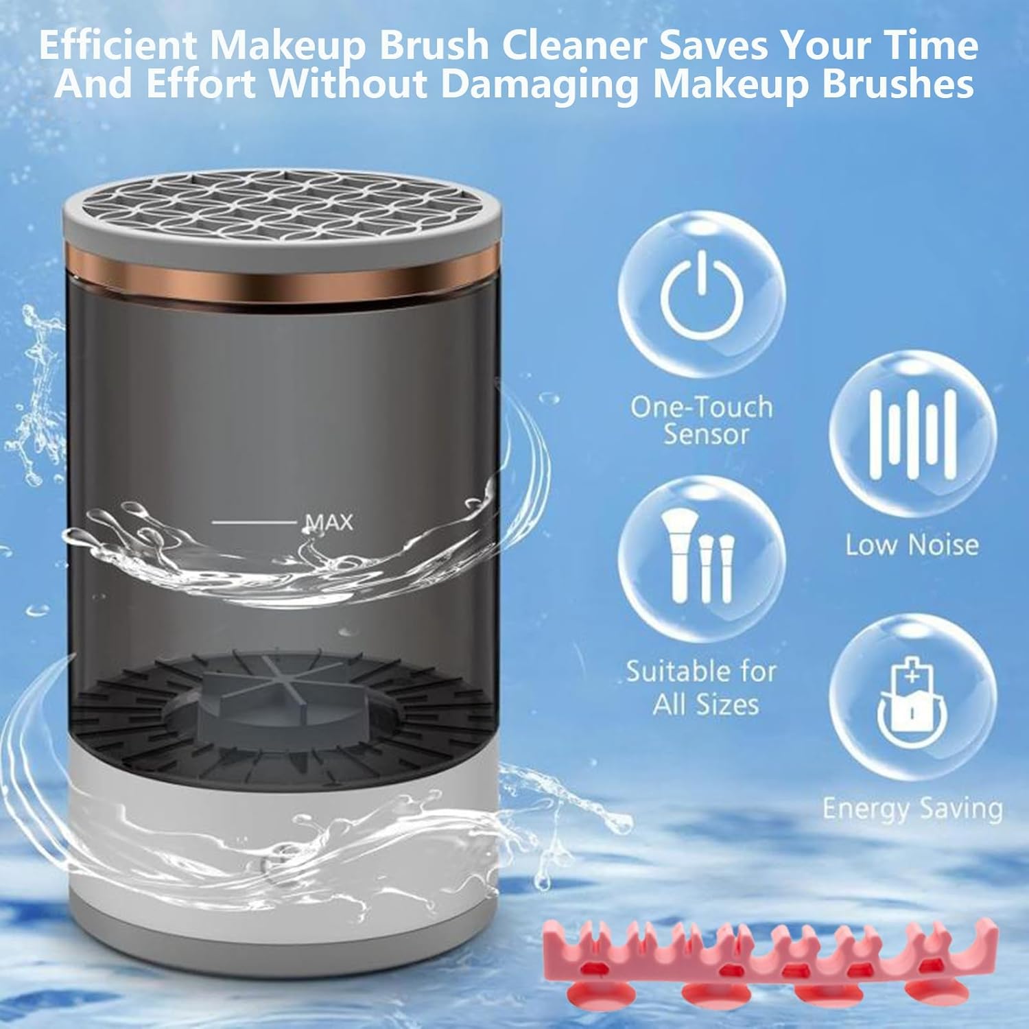 Makeup Brush Cleaner Machine, Portable Electric Makeup Brush Cleaner, Efficient Deep Cleaning Makeup Brushes, Automatic Spinning Make Up Brush Cleaner Fit for All Size Cosmetic Brush (Grey)-GlimoraGlow