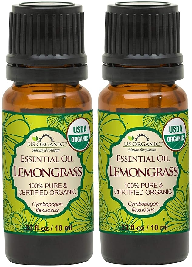 US Organic 100% Pure Lemongrass Essential Oil, USDA Certified Organic, Undiluted, Therapeutic Grade, Steam Distilled, for Aromatherapy, Freshening, and DIY Personal Care (10ml, Pack of 2)-GlimoraGlow