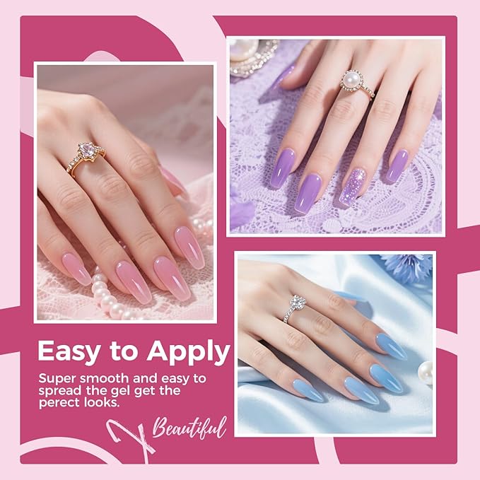 JEWHITENY 28 Colors Poly Nail Gel Kit with Base Top Coat Purple Blue Yellow Nude Pink Glitter Shades Quick-Dry for Beginners DIY Need U V Lamp Curing-GlimoraGlow