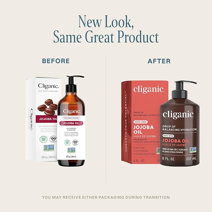 Cliganic Non-GMO Jojoba Oil for Skin, Hair & Face (8oz) | 100% Pure, Natural Cold Pressed Unrefined Hexane Free (Packaging May Vary)-GlimoraGlow