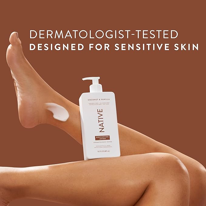 Native Body Lotion Contains Naturally Derived Plant-Based Moisturizers for Women and Men | Restores Dry Skin, Coconut & Vanilla, 16.5 fl oz-GlimoraGlow