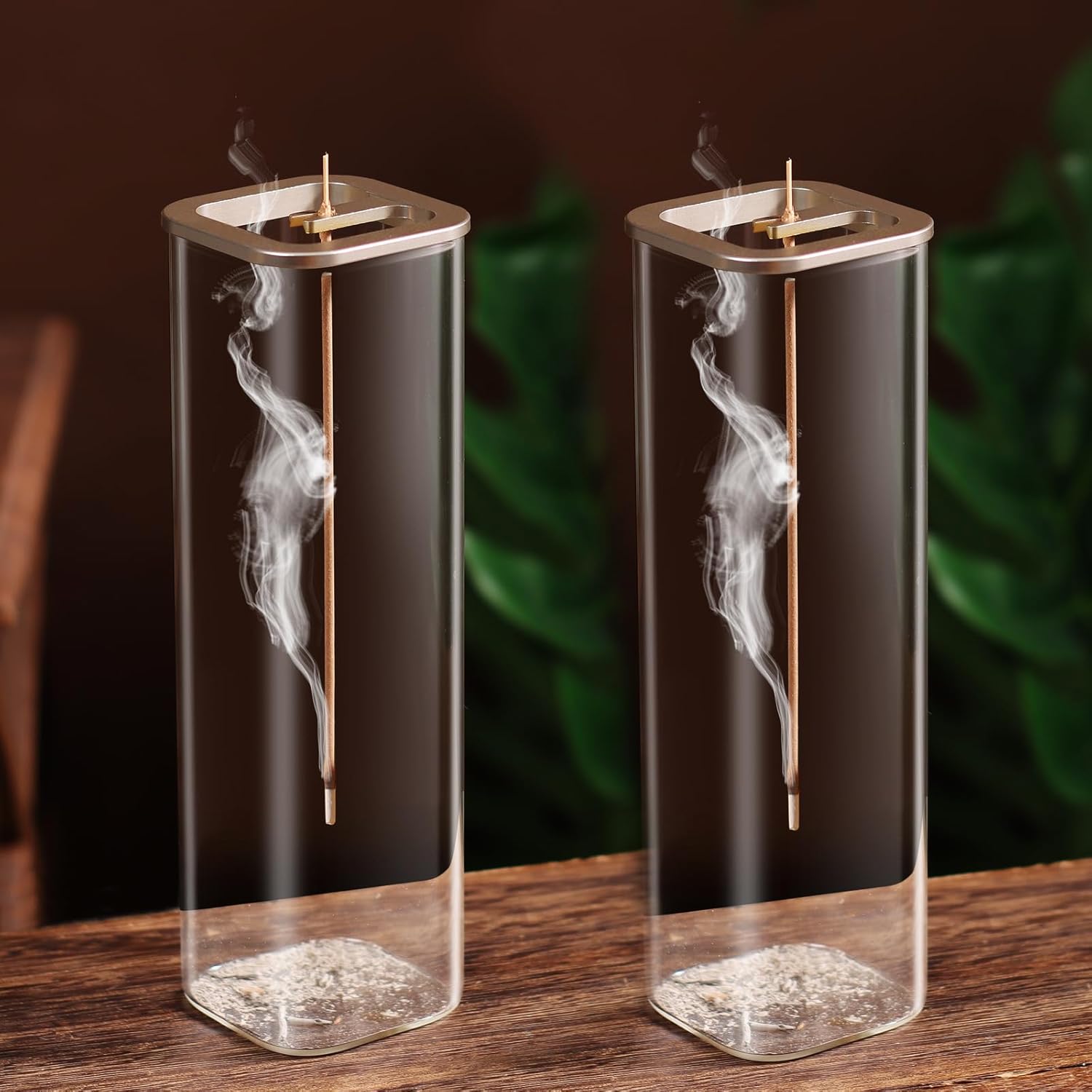 Insence-Stick Holder [Anti-Ash Flying], Modern Incense Burner Holder with Removable Glass Ash Catcher, for Home Decor Yoga Meditation (2 Pack Champagne Gold)-GlimoraGlow