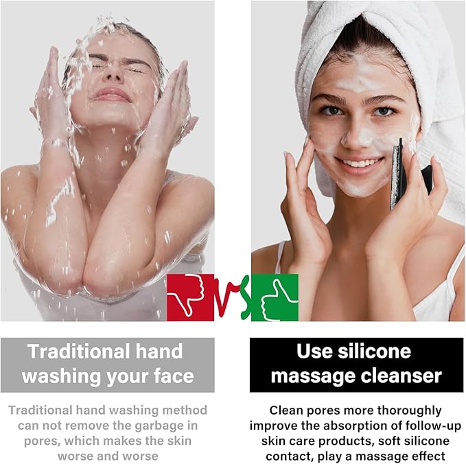 2 Pack Face Scrubber,Silicone Facial Cleansing Brush for Men & Women,Reusable Gentle Facial Waterproof Cleansing Skin Brush Exfoliating Scrubber for Sensitive Skin (Black/Pink)-GlimoraGlow