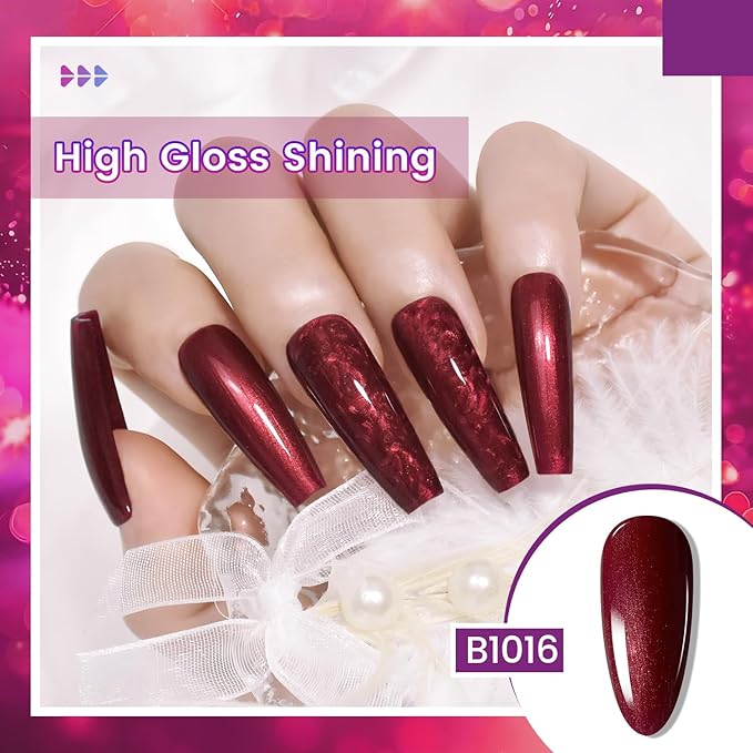 JODSONE 10ml Gel Nail Polish Set Red Glitter 6Colors Glitter Rose Red Gel Polish Lacquer Glossy Art for Nail and Salon Need U V Lamp-GlimoraGlow