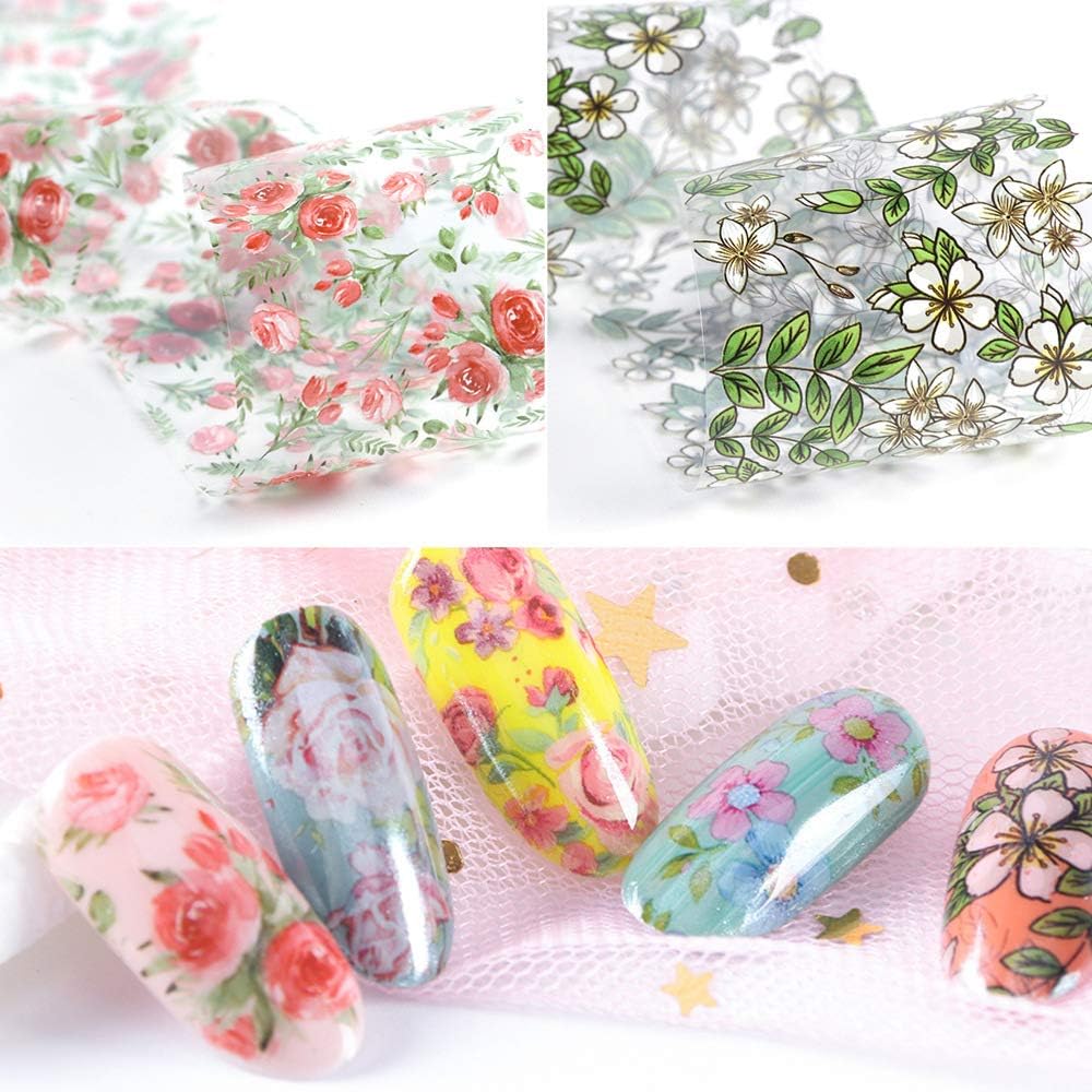 10 Sheets Flower Nail Transfer Foils Holographic Nail Foil Colorful Flower Stickers for Nails Decoration Starry Sky Manicure Transfer Tips Butterflies Nail Art DIY for Women Girls-GlimoraGlow