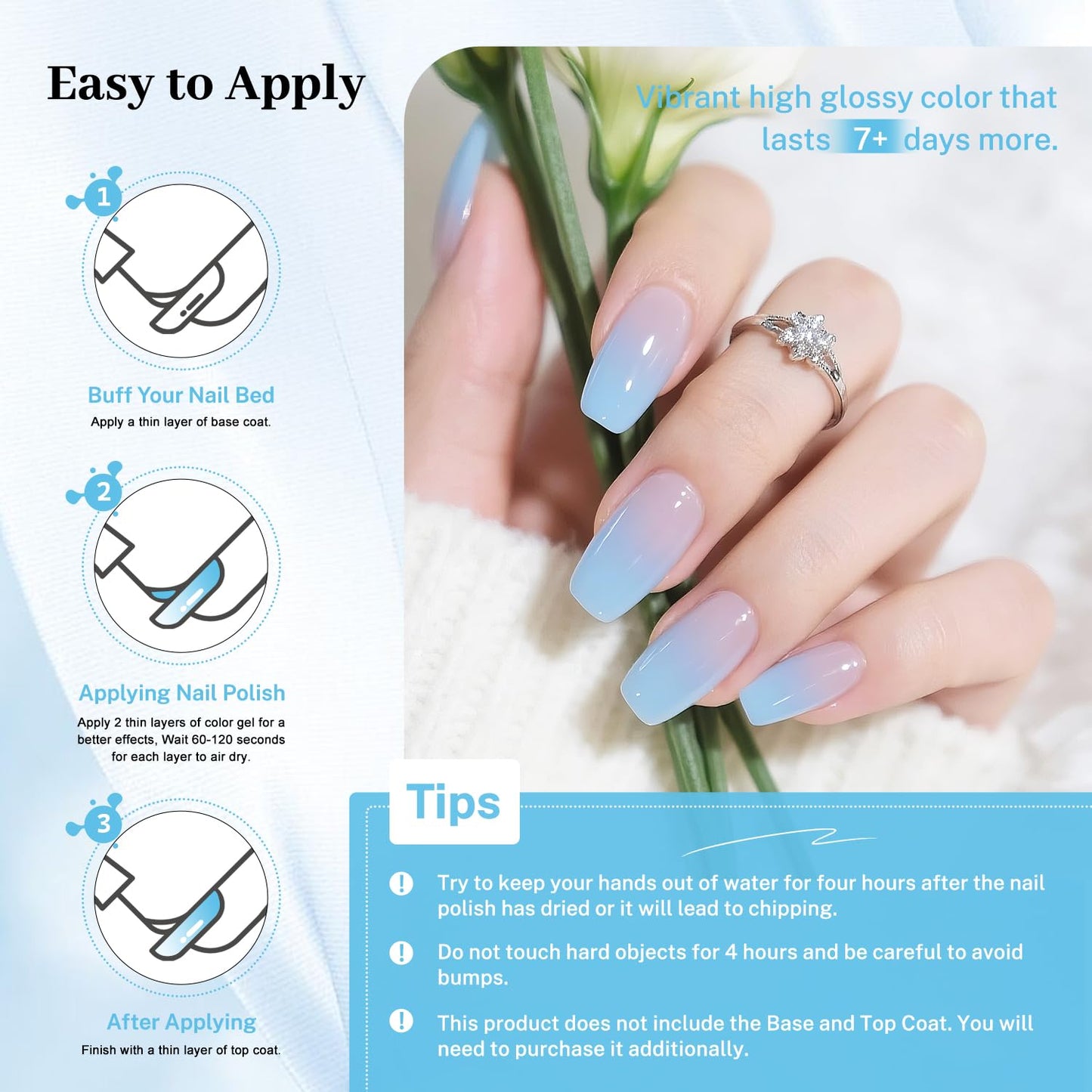16.5ml Jelly Baby Blue Nail Polish Large Volume Quick Dry Nail Polish, Long Lasting Shine, Fingernail Toenail Nail Art DIY Home Travel Nail Art Gift-GlimoraGlow