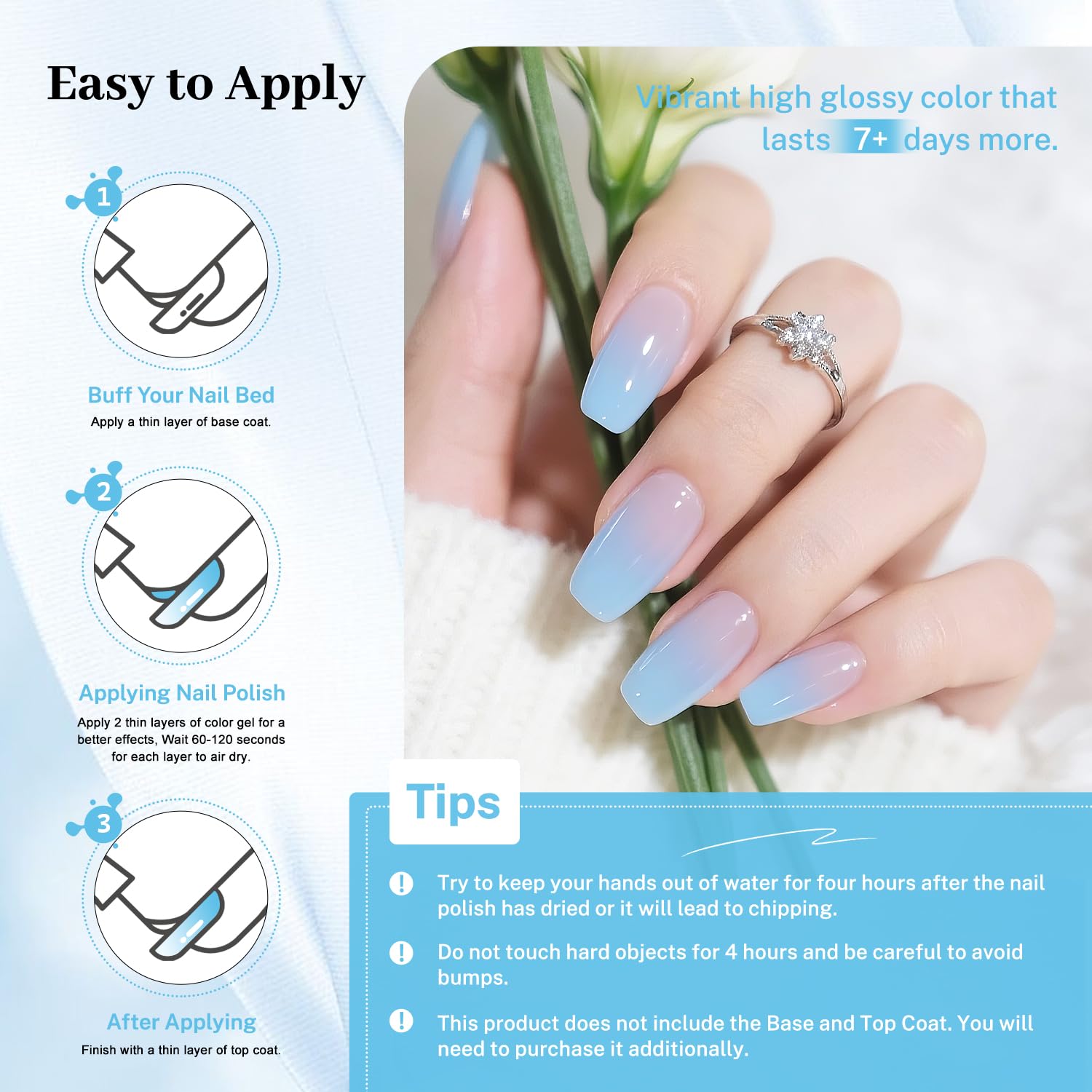 16.5ml Jelly Baby Blue Nail Polish Large Volume Quick Dry Nail Polish, Long Lasting Shine, Fingernail Toenail Nail Art DIY Home Travel Nail Art Gift-GlimoraGlow