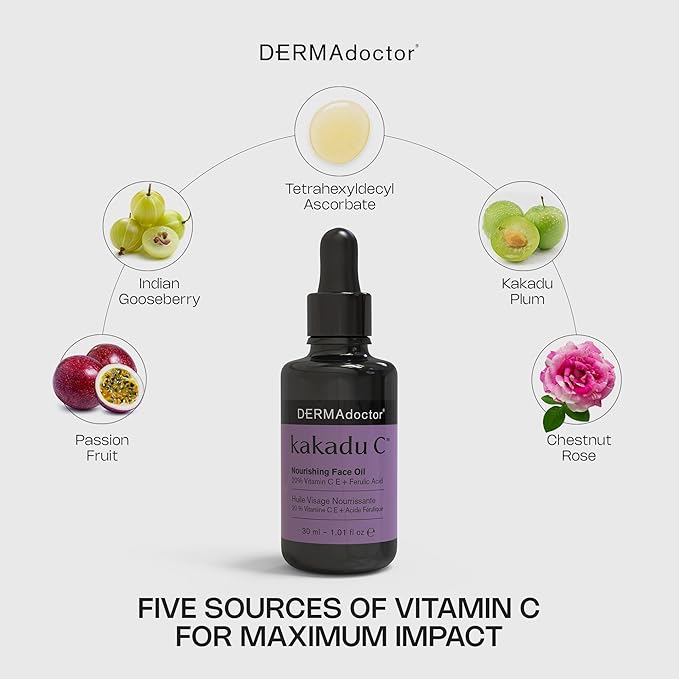 DERMAdoctor Night Face Oil Toner Anti-Aging Hydrating - 20% Vitamin C Ester, Vitamin E, Ferulic Acid, & Marula Oil for Face | Concentrated Vitamin-C Ester Facial Oils | Dermatologist Formulated - 1 Oz-GlimoraGlow