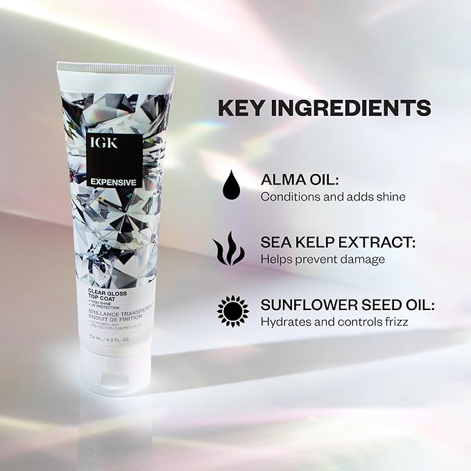 IGK - EXPENSIVE - Clear Hair Gloss Treatment – Shine-Boosting Top Coat for Glass Hair – Hair Treatment for Smooth, Polished Finish – Clear Gloss for Hair Sheen and Silkiness - Cruelty Free 4.2oz-GlimoraGlow