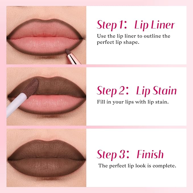 2-IN-1 Lip Liner and Lip Stain, High Pigmented Long Lasting Velvet Lip Tint, Well-Defined Lipliner, Weightless Waterproof Not Animal Tested, Matte Finish Makeup-GlimoraGlow