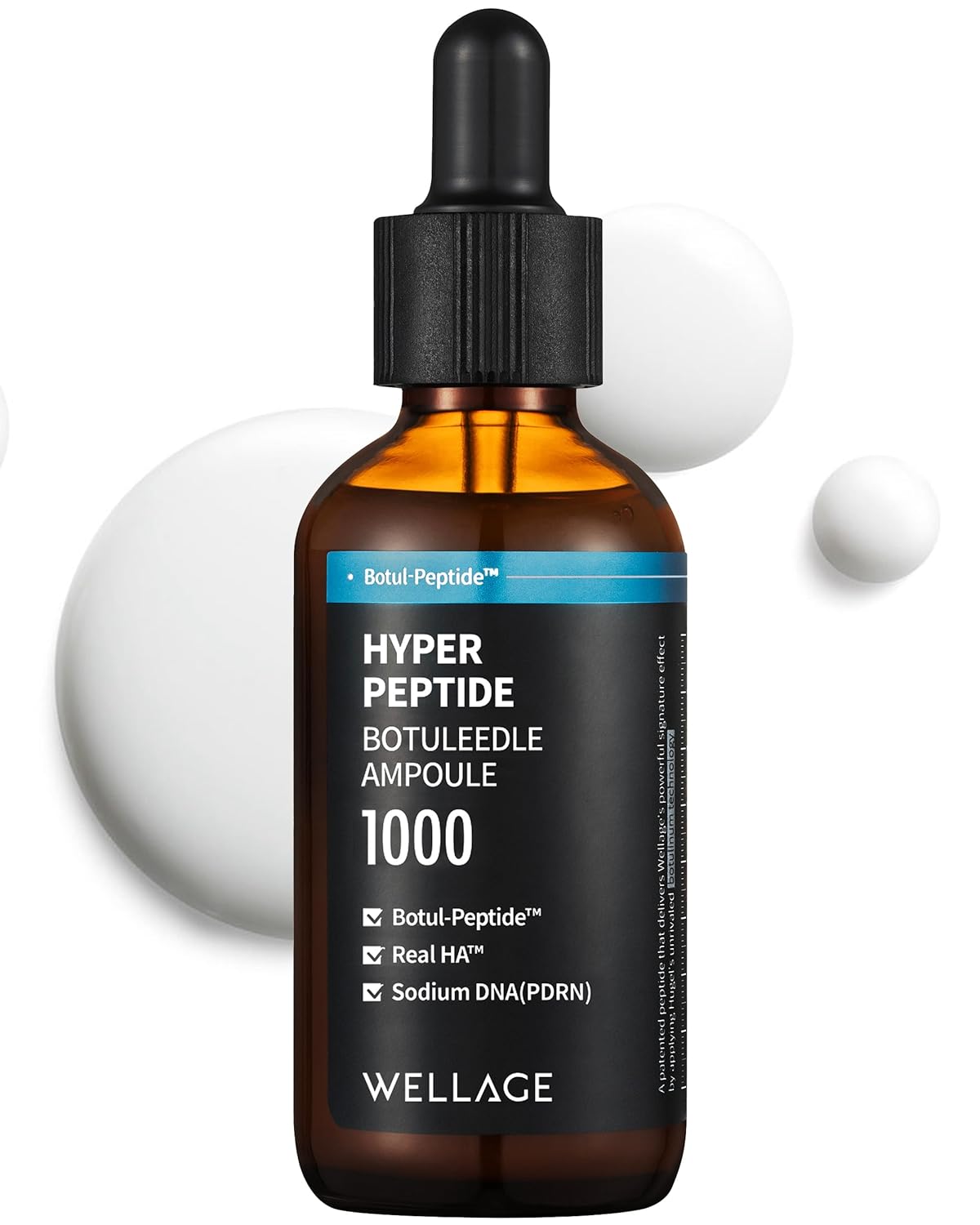 WELLAGE Hyper Peptide Botuleedle Ampoule, Korean Anti-Aging Serum with Infused Peptide, High Purity of Hyaluronic Acid, PDRN, Panthenol, Squalane - Pore Elasticity, Plumping Skin, 1.69 fl.oz.-GlimoraGlow