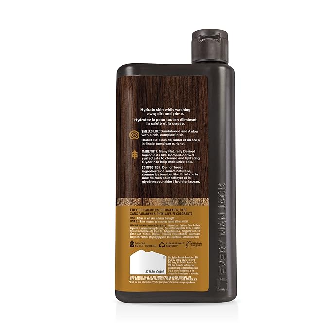Every Man Jack Amber+Sandalwood Hydrating Mens Body Wash for All Skin Types-Cleanse, Nourish, and Hydrate Skin with Naturally Derived Ingredients-Paraben Free, Phthalate Free, Dye Free-24oz(Pack of 2)-GlimoraGlow
