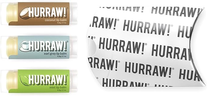 Hurraw! Coconut, Earl Grey, Mint Lip Balms, 3 Pack Bundle: Organic, Certified Vegan, Cruelty and Gluten Free. Non-GMO, 100% Natural Ingredients. Bee, Shea, Soy and Palm Free. Made in USA-GlimoraGlow