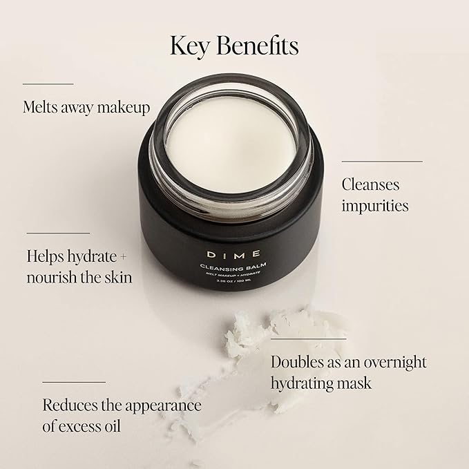 Dime Beauty Cleansing Balm, Oil Makeup Remover and Face Cleanser, Hydrating Eye Makeup Remover with Squalane, 3.38 oz / 100 ml-GlimoraGlow