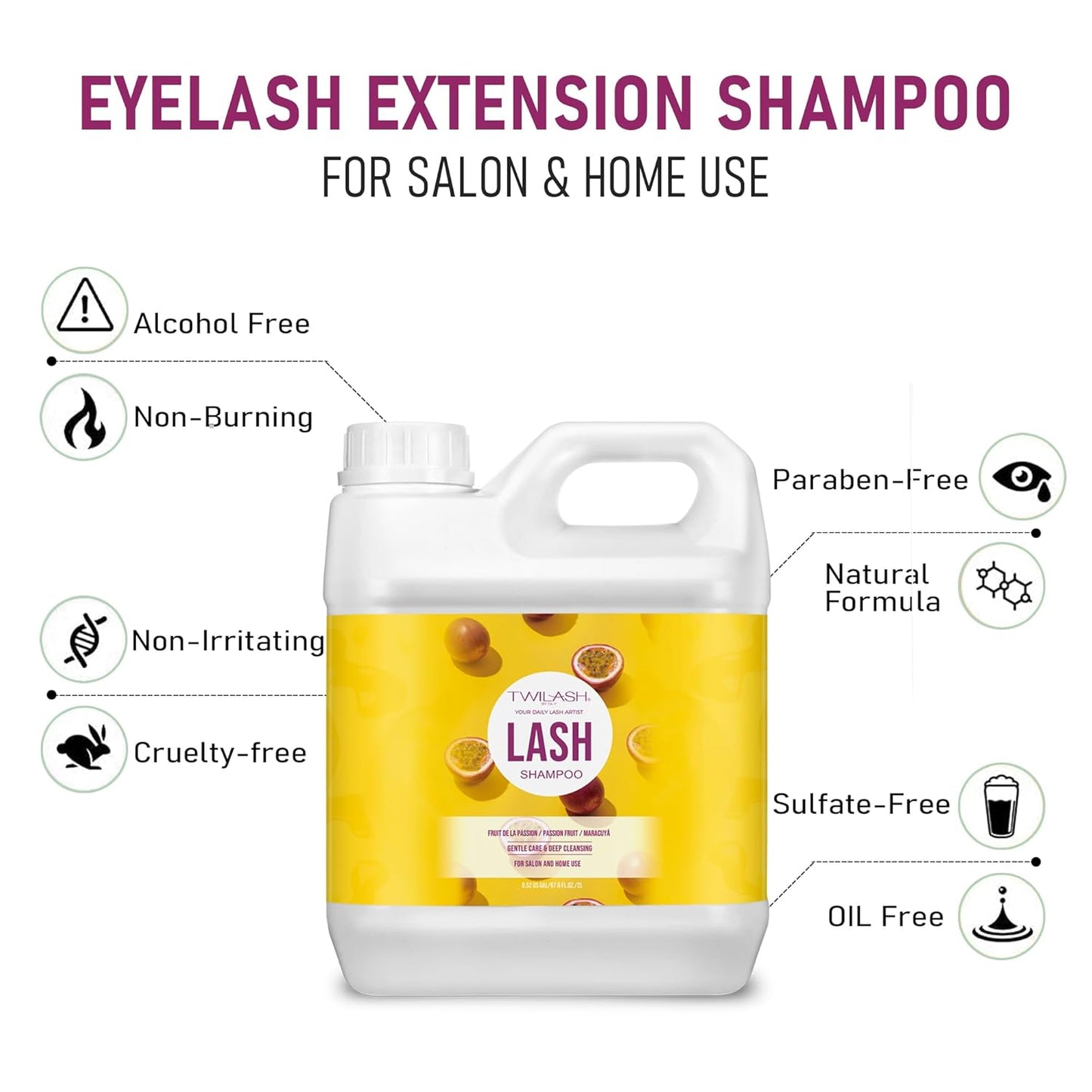 Lash Shampoo Bulk, Eyelash Cleanser for Extensions 2 Liters, Non-irritating or Burning Eyelid Foaming Cleanser for Professional Salon and Home Use (Passion Fruit-2L)-GlimoraGlow