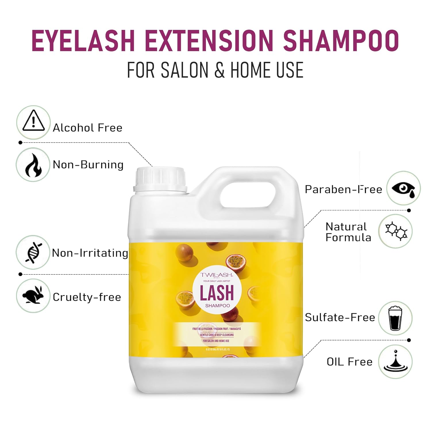 Lash Shampoo Bulk, Eyelash Cleanser for Extensions 2 Liters, Non-irritating or Burning Eyelid Foaming Cleanser for Professional Salon and Home Use (Passion Fruit-2L)-GlimoraGlow