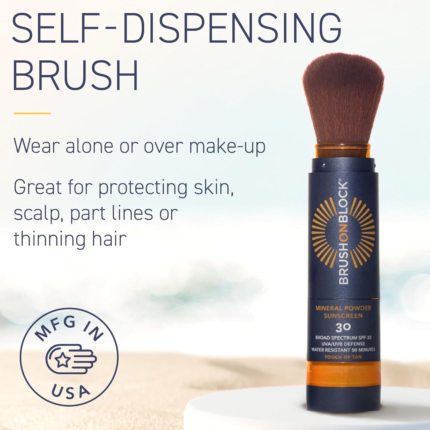 Brush On Block SPF 30 Mineral Powder Sunscreen, Touch of Tan, Refillable, Broad Spectrum, Water Resistant Face Protection, For All Skin Types, Subtle Hint of Color, Reef Friendly, Mfg in USA-GlimoraGlow