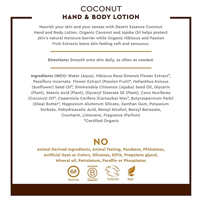 Desert Essence Organic Coconut Hand and Body Lotion 8 fl. oz.-GlimoraGlow