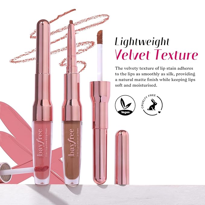 2 PCS Lip Liner and Lip Stain Combo Set, High Pigmented Long Lasting Velvet Lip Tint, Well-Defined Lipliner, Weightless Waterproof Not Animal Tested, Matte Finish Makeup-GlimoraGlow