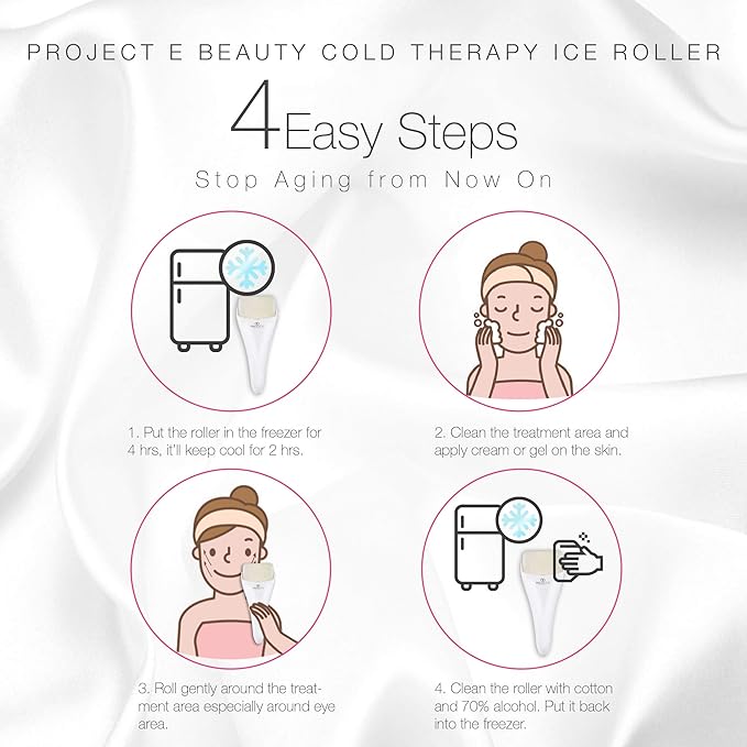 Ice Roller Cold Therapy by Project E Beauty | Reduce Under Eye Puffiness & Dark Circles | Tightens & Firms Skin | Diminish Wrinkles | Pain Relief | Muscle Soreness | Redness (Face & Body Roller)-GlimoraGlow