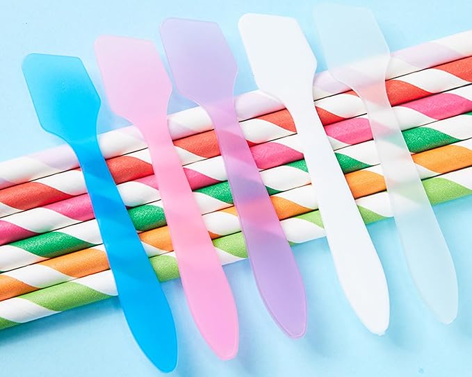 100 Pack 3.2 Inch Cosmetic Spatulas/Small Plastic Spatula for Cosmetics, Creams, Crafts/Makeup Spatula/Multipurpose Mini Applicator for Mixing Cream, Skincare, or Scraping Jars/Random Color-GlimoraGlow