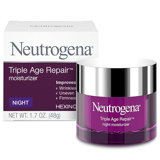 Neutrogena Triple Age Repair Night Cream, 1.7oz Jar, Anti-Aging Face Cream, Face Moisturizer For Women & Men, Hydrating Night Face Moisturizer for Even Skin Tone & Firming, Vitamin C-GlimoraGlow