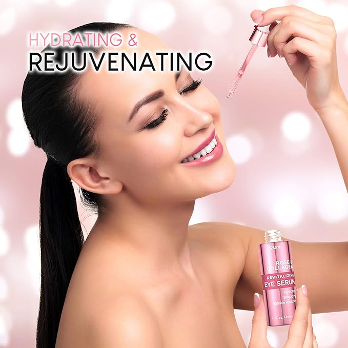 AZURE Rose & Collagen Revitalizing Eye Serum - Hydrating & Smoothing | Reduces Wrinkles, Fine Lines & Under Eye Bags | Minimize Signs of Aging | Made in Korea - 60mL-GlimoraGlow