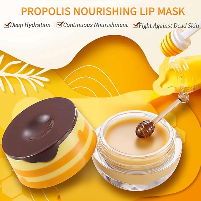 2 PCS Bee Lip Balm Lip Mask Honey Pot Honey Lip Mask Propolis Moisturizing Lip Balm with Stick - Hydrating Prevention Dry and Cracked Lip Scrubs Exfoliato Lip Wrinkle Skin Care Products-GlimoraGlow