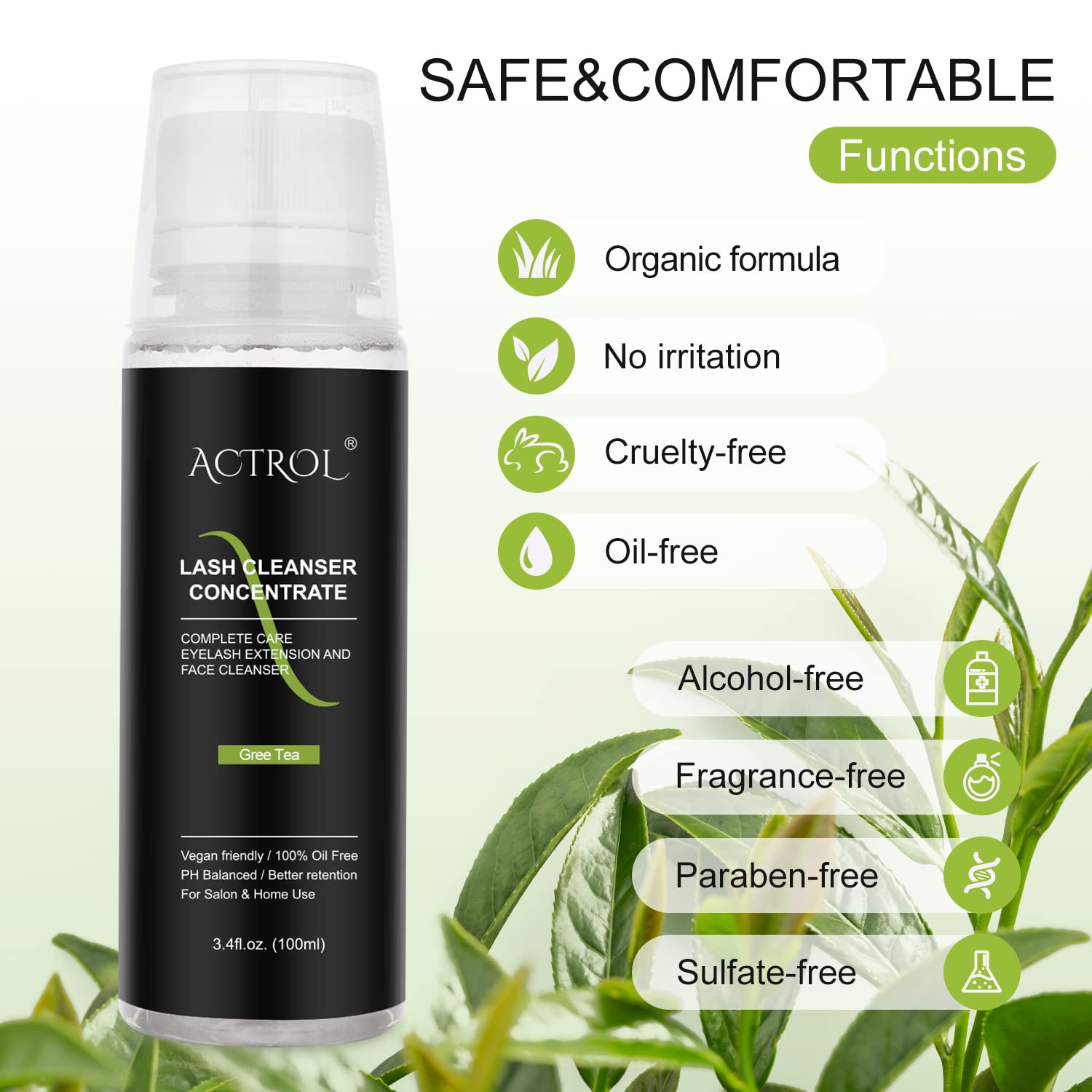 Eyelash Cleanser Concentrate 100ml Green Tea Professional Lash Shampoo Foaming Cleanser Paraben & Sulfate Free Non-lrritating Wash for Extensions Lashes with Salon Home Care-Makes 20 Bottles-GlimoraGlow