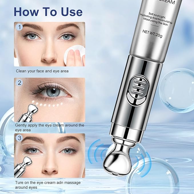 20g Eye Cream with Electric Massage, Moisturizing Anti-Wrinkles Eye Cream, Anti Aging Eye Cream for Dark Circles and Puffiness, Results in 3-4 Weeks to Reduce Fine Lines-GlimoraGlow
