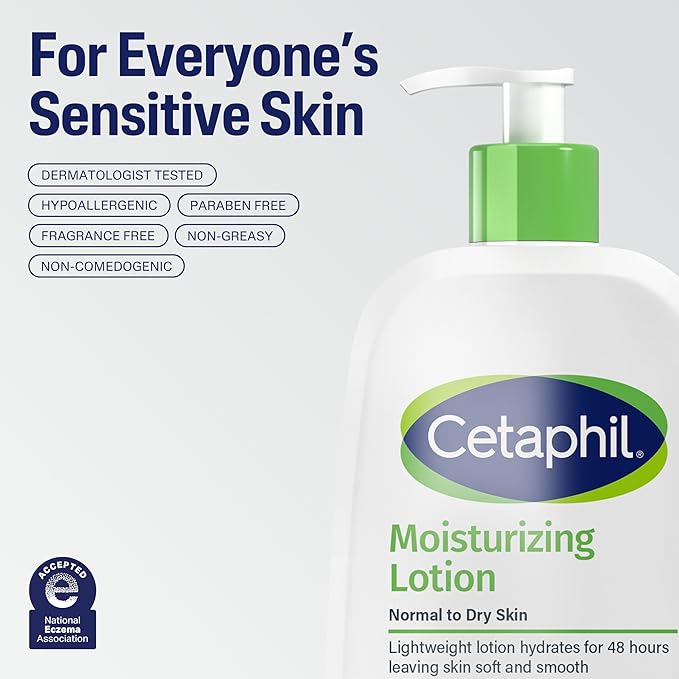Cetaphil Face & Body Moisturizer, Hydrating Moisturizing Lotion for All Skin Types, Suitable for Sensitive Skin, NEW 8 oz Pack of 3, Fragrance Free, Hypoallergenic, Non-Comedogenic-GlimoraGlow
