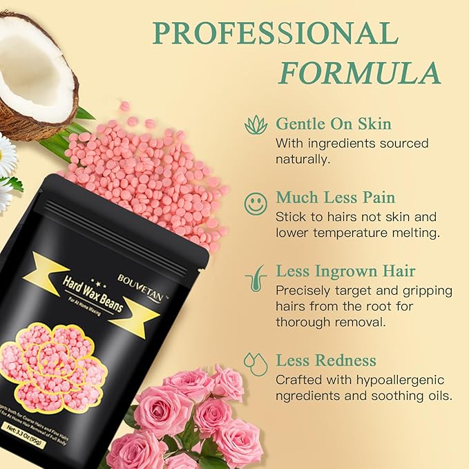 1.3Lb/21oz Hard Wax Beads for Hair Removal, Bouvetean Wax Beans for Bikini, Eyebrow, Face, Legs, Full Body Sensitive Skin Waxing with 10pcs Wax Spatulas (Pack of 6)-GlimoraGlow