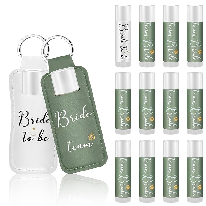 24 Pack Bachelorette Party Favor Lip Balm Set Team Bride Lip balm with Lipstick Holder Keychain Bride to be Lip balm Bridal Shower Proposal Gifts for Wedding Party Favors(White, Sage Green)-GlimoraGlow