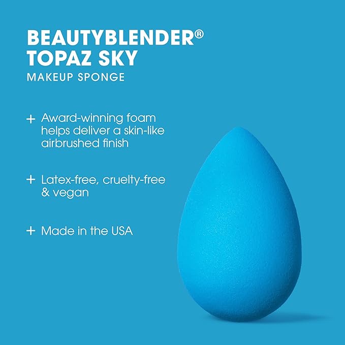 Beautyblender® | Topaz Sky Beauty Blender Makeup Sponge, Super-Soft Foam Easily Blends Foundations, Powders & Creams, Made in USA, Reusable, Washable, Streak Free Application, Vegan, Cruelty Free-GlimoraGlow