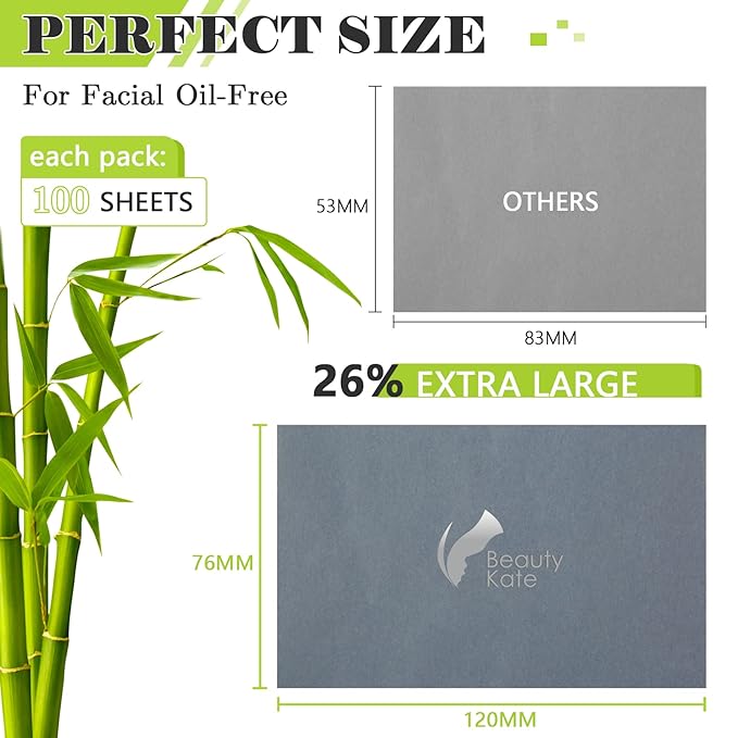 Natural Premium Oil Blotting Paper for Oily Skin with Bamboo Charcoal,26% Larger Oil Blotting Sheets for Face,Makeup Friendly Oil Absorbing Sheets 600 Sheets-GlimoraGlow