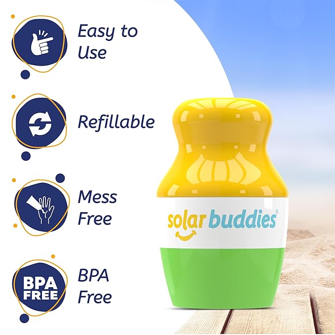 Solar Buddies Sunscreen Applicator - Single Green - Refillable Roll on Sponge Sunscreen, Suncream & Lotion Applicator For Kids, Adults & Families - Holds 3.4fl oz, Perfect Size for Travel-GlimoraGlow