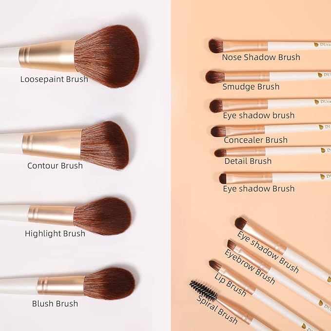 DUcare Makeup Brushes with Bag - 14Pcs Professional Synthetic Make Up Brushes Set for Blush Concealer Foundation Bronzer Powder Eyebrow Contour Eyeshadow Blending Makeup Brush Set Mekaup bag, White-GlimoraGlow