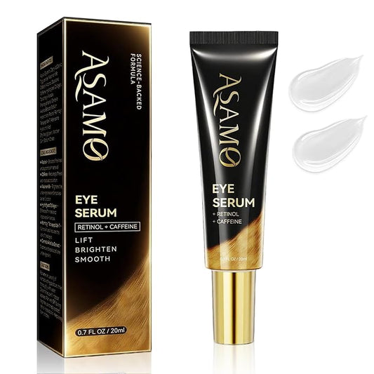ASAMO Retinol&Caffeine eye serum, Fast Absorbing, Correction for Puffy Eye Bags Fine Lines Dark Circles Wrinkles, 48Hr Hydrating Under Eye Cream, 0.7fl.oz-GlimoraGlow