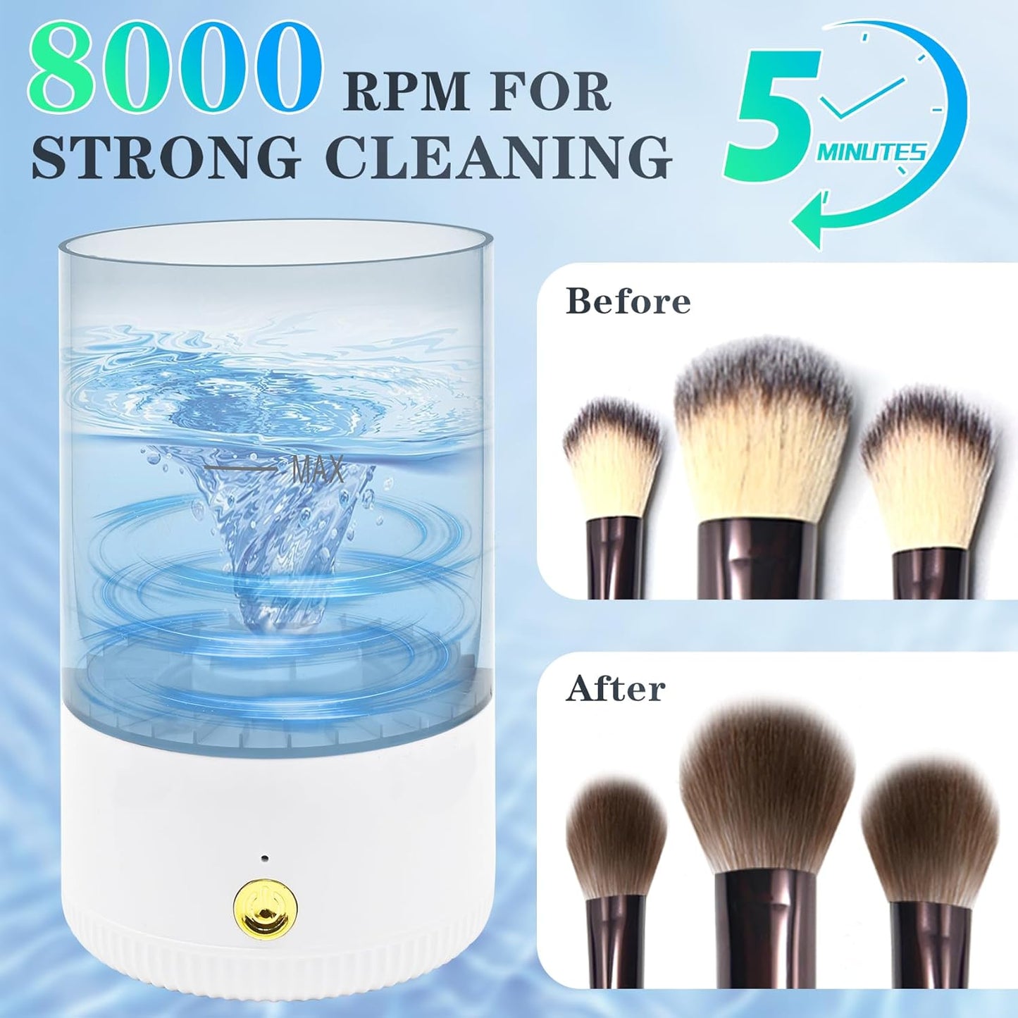Makeup Brush Cleaner,Low noise and 8000 RPM Electric Makeup Brush Cleaner Machine for Deep Cleaning,Automatic Spinning Cosmetic Brush Cleaner for All Size Makeup Brushes and Sponges(White)-GlimoraGlow